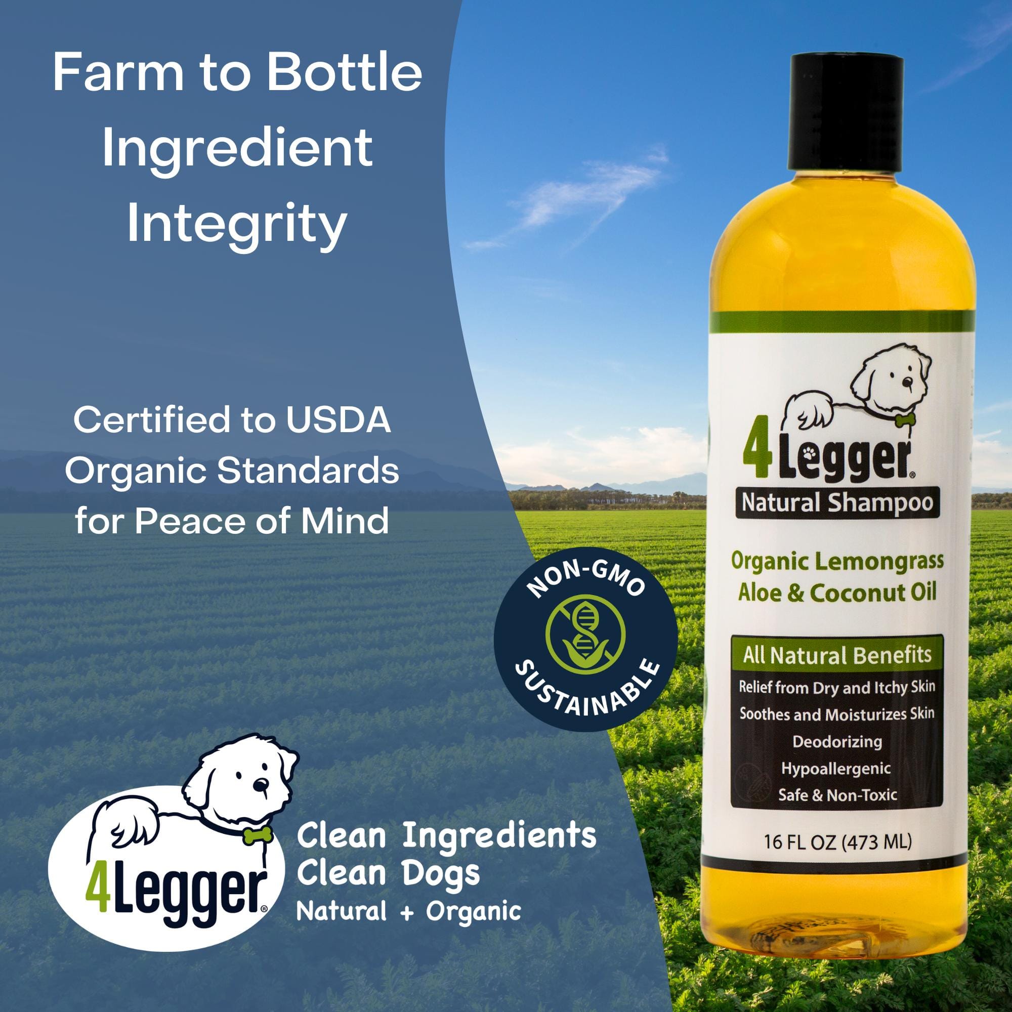 4 Legger Hypoallergenic Dog Shampoo with Organic Lemongrass 16 oz Bottle